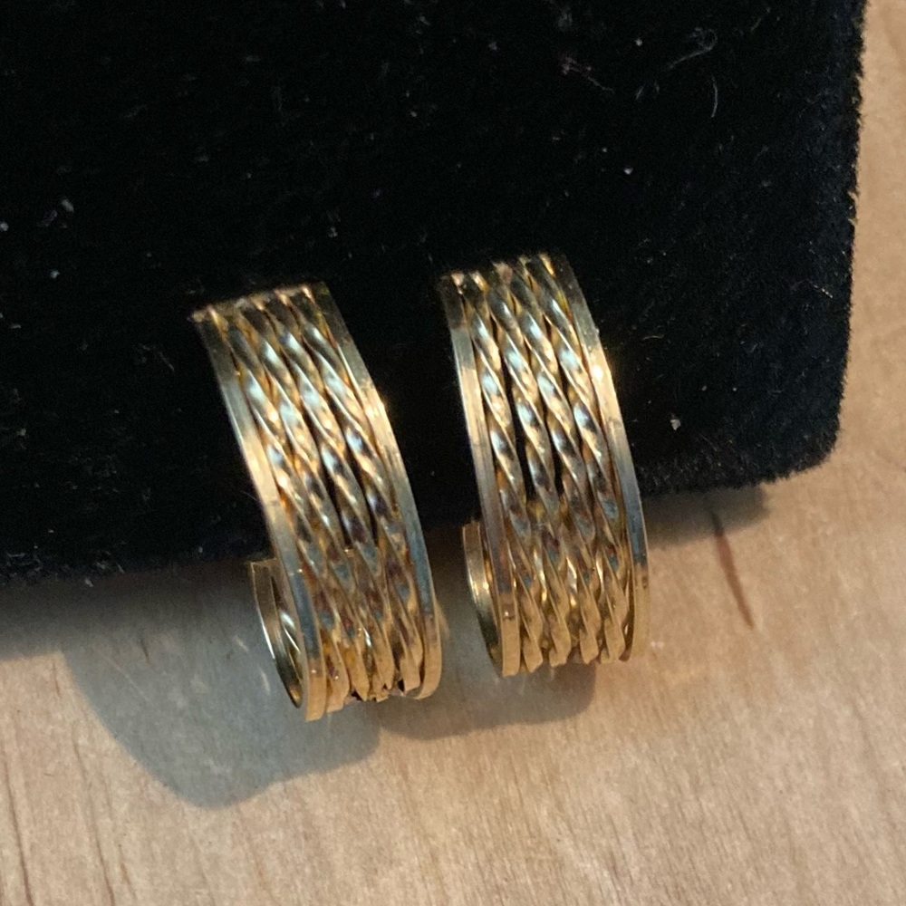 14k twisted wire J Hoop Omega clip back Earrings